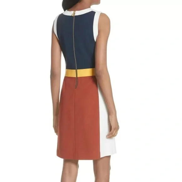 TORY BURCH Mya Navy Copper Colorblock Stretch Ponte Knit Sheath Dress XS = 0/2 - Picture 4 of 14